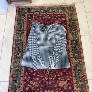 Classic gingham blouse with unique tie sleeves and side zipper
